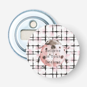 Pink Black Stripes Ladybug Bottle Opener
