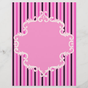 Pink Black Stripes Scroll Frame Scrapbook Paper
