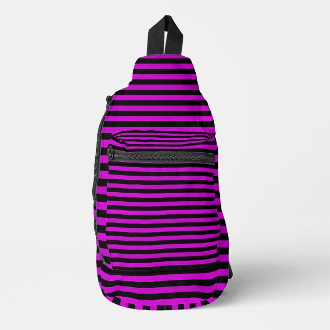 Pink Black Stripes Seamless Pattern Sling Bag (Front)