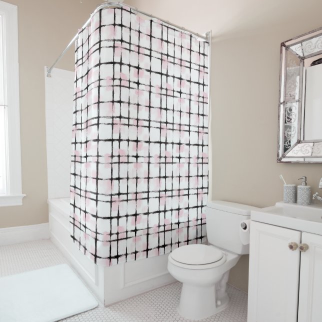 Pink Black Stripes   Shower Curtain (In Situ)