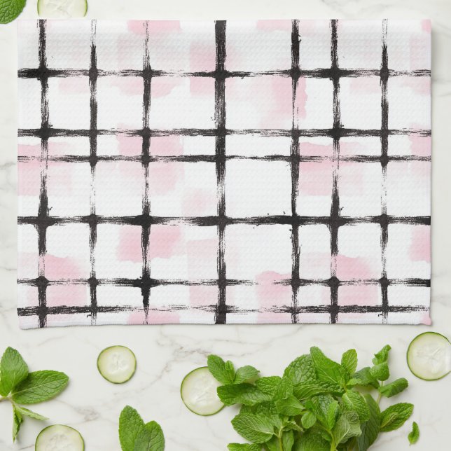 Pink Black Stripes   Tea Towel (Folded)