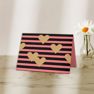 Pink & Black Stripes Valentine Card