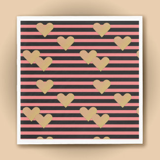 Pink & Black Stripes Valentine  Paper  Napkin
