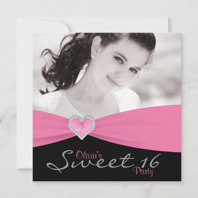 Pink Black Sweet 16 Birthday Party Invitation (Front)