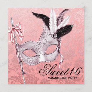 Pink Black Sweet 16 Masquerade Party Invitation