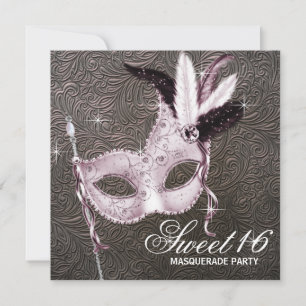 Pink Black Sweet 16 Masquerade Party Invitation