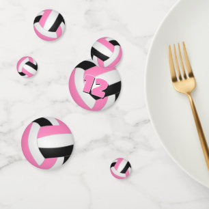 pink black team colours girls volleyball party confetti