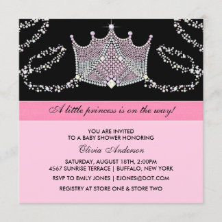Pink Black Tiara Baby Girl Princess Baby Shower Invitation