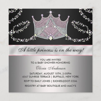 Pink Black Tiara Baby Girl Princess Baby Shower Invitation