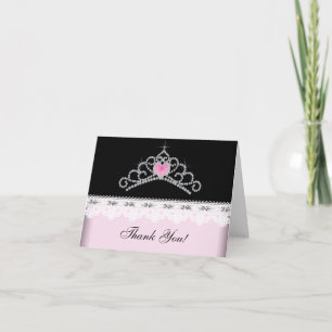 Pink Black Tiara Princess Thank You Cards
