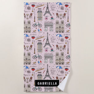 Pink & Black Travel Paris Beach Towel