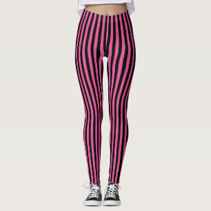 Pink Black Vertical Stripe Halloween Leggings