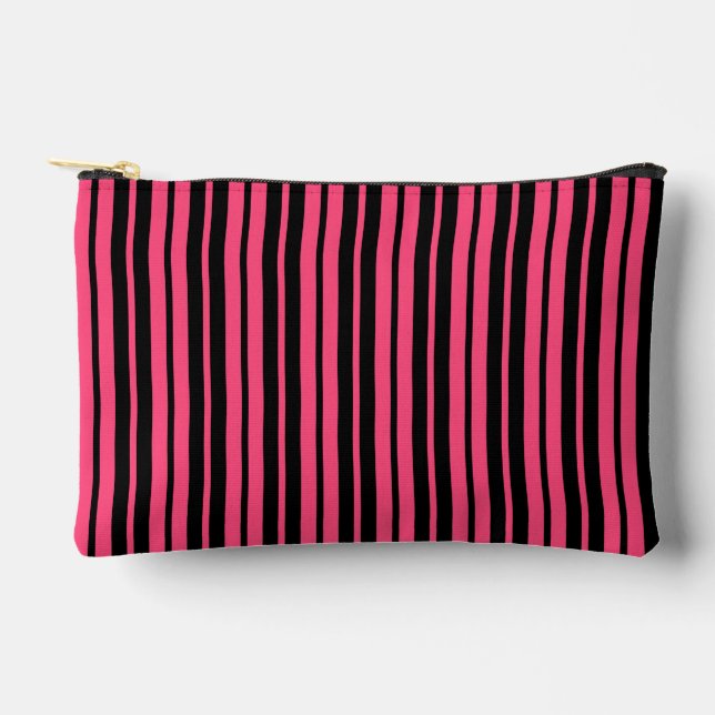 Pink Black Vertical Stripes Pattern Design Accessory Pouch (Front)