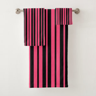 Pink Black Vertical Stripes Pattern Design Bath Towel Set