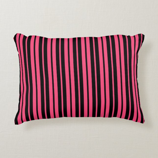 Pink Black Vertical Stripes Pattern Design Decorative Cushion (Front)