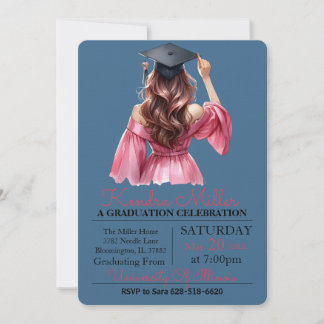 Pink & Black Watercolor Graduation Invitation