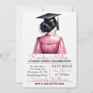 Pink & Black Watercolor Graduation Invitation