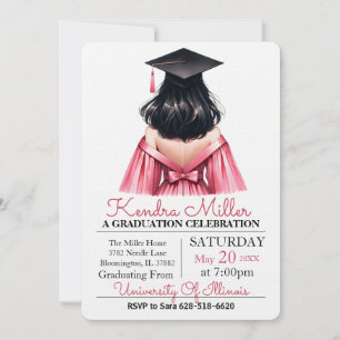 Pink & Black Watercolor Graduation Invitation