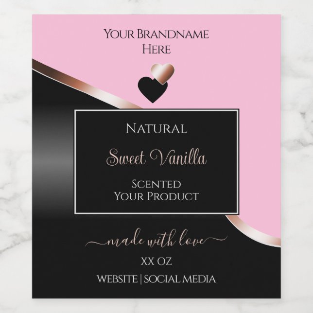 Pink Black Wavy Rose Gold Hearts Product Labels (Single Label)