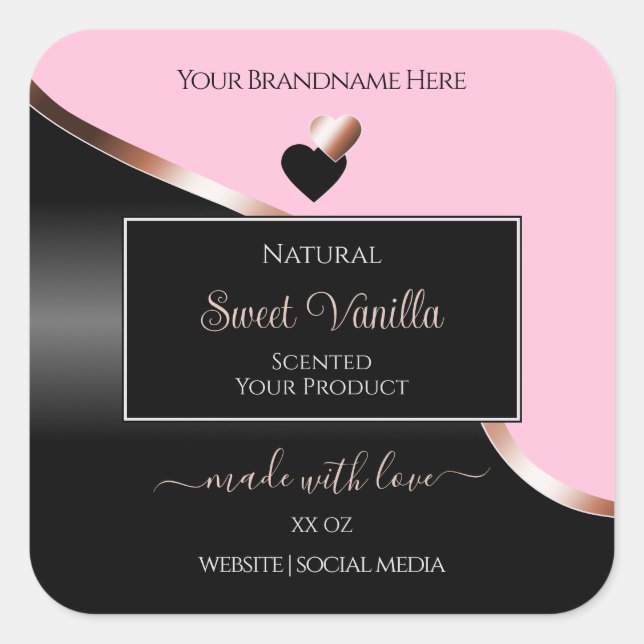 Pink Black Wavy Rose Gold Hearts Product Labels (Front)