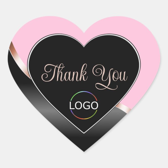 Pink Black Wavy Rose Gold with Logo Cute Thank You Heart Sticker (Front)