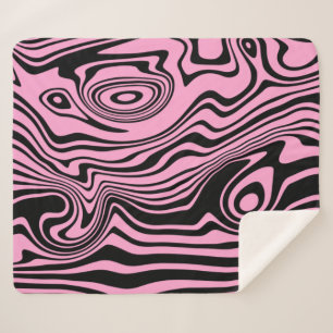 Pink Black Wavy Striped Sherpa Blanket Your Colour