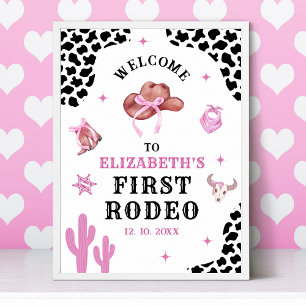 Pink & Black Western Cowgirl "First Rodeo" Birthda Poster
