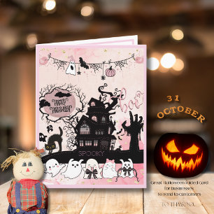 Pink & Black Whimsical Halloween Card for Business