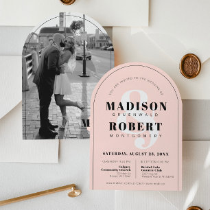 Pink Black & White Ampersand Photo Arch Wedding Invitation
