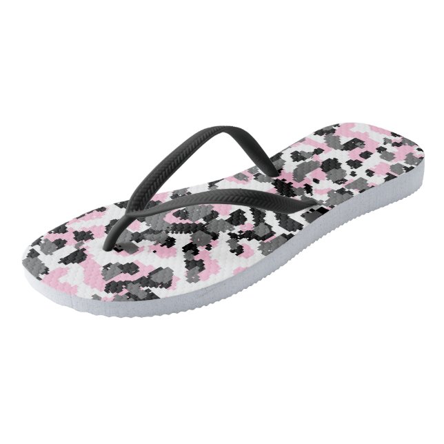 Pink, black, white and Grey Camo abstract Jandals (Angled)