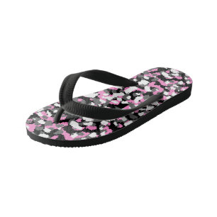 Pink, black, white and Grey Camo abstract Kid's Jandals