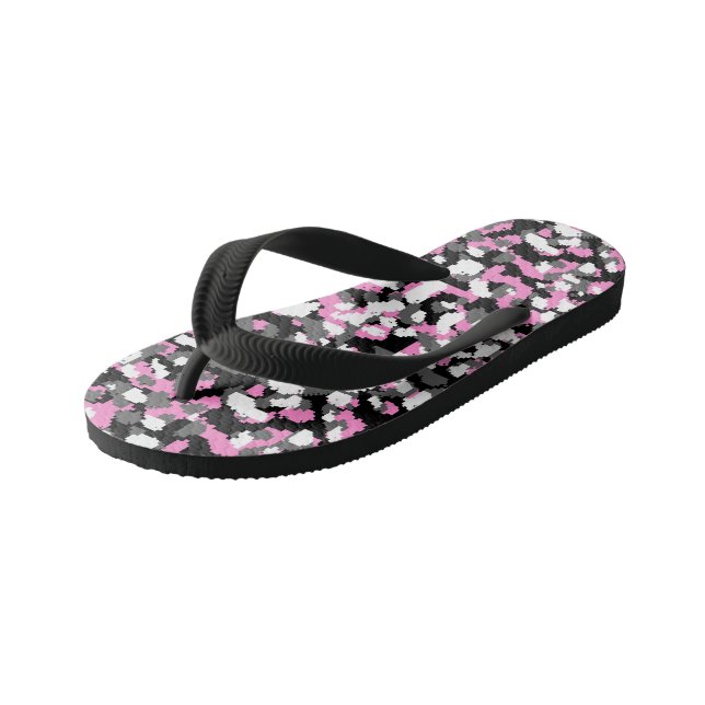 Pink, black, white and Grey Camo abstract Kid's Jandals (Angled)