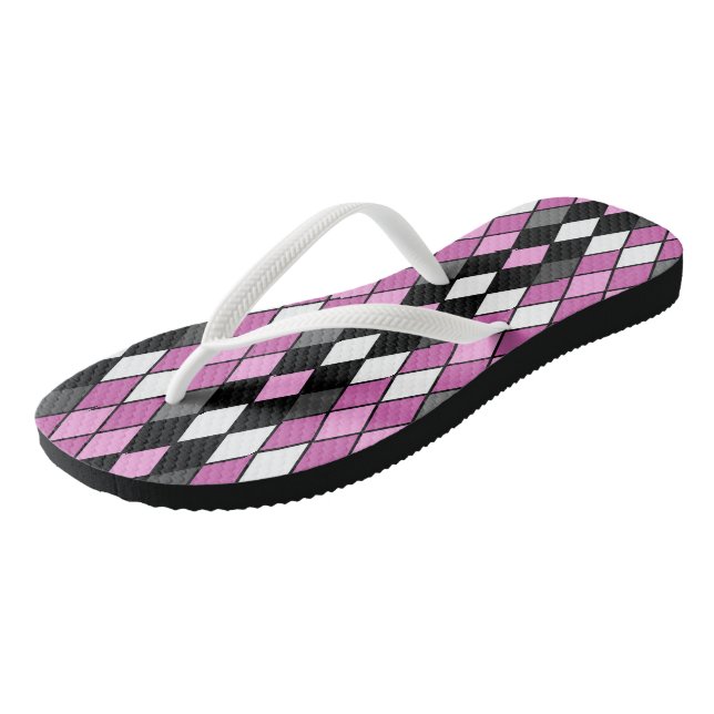Pink, black, white and Grey Diamond Pattern Jandals (Angled)