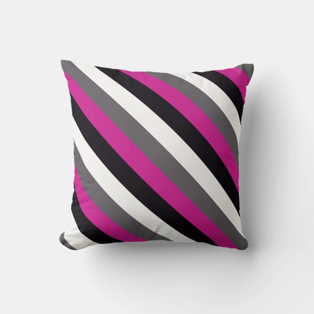 Pink, Black, White and Grey Stripes  Cushion (Front)