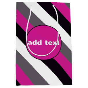 Pink, Black, White and Grey Stripes Medium Gift Bag