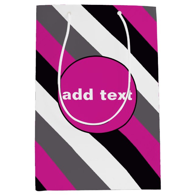 Pink, Black, White and Grey Stripes   Medium Gift Bag (Front)