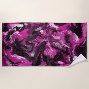 Pink, Black, White and Grey Swirls Beach Towel