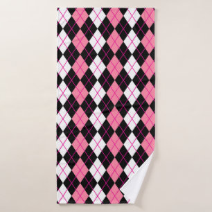 Pink Black White Argyle Diamond Design  Bath Towel