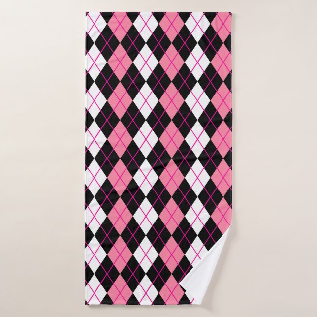 Pink Black White Argyle Diamond Design  Bath Towel (Bath Towel)