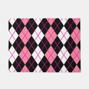 Pink Black White Argyle Diamond Design Doormat