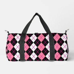 Pink Black White Argyle Diamond Design  Duffle Bag