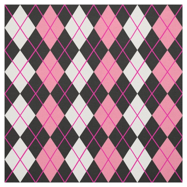 Pink Black White Argyle Diamond Design  Fabric (Swatch)