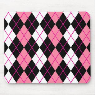 Pink Black White Argyle Diamond Design  Mouse Pad