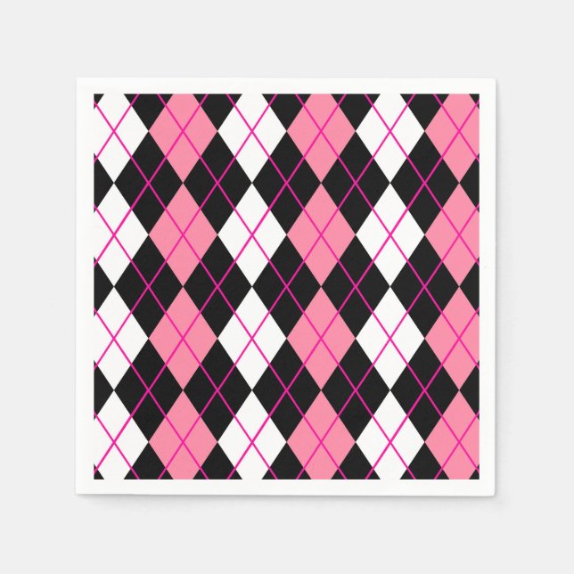 Pink Black White Argyle Diamond Design  Napkin (Front)