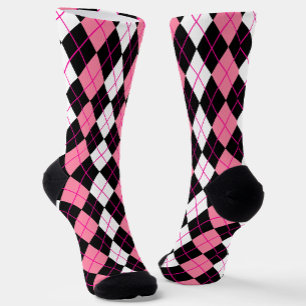 Pink Black White Argyle Diamond Design Socks