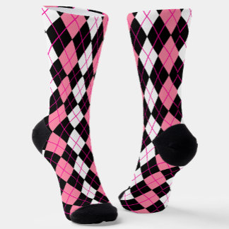 Pink Black White Argyle Diamond Design  Socks