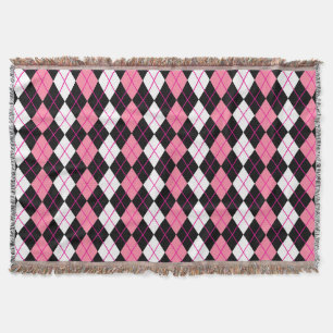 Pink Black White Argyle Diamond Design Throw Blanket