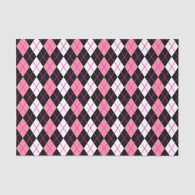 Pink Black White Argyle Diamond Design  Tissue Paper (Front)
