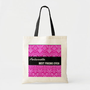 Pink Black White Best Friend Ever Custom Name Tote Bag