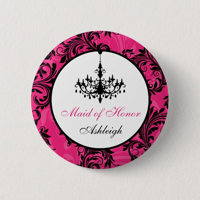 Pink Black White Chandelier Maid of Honour Pin (Front)